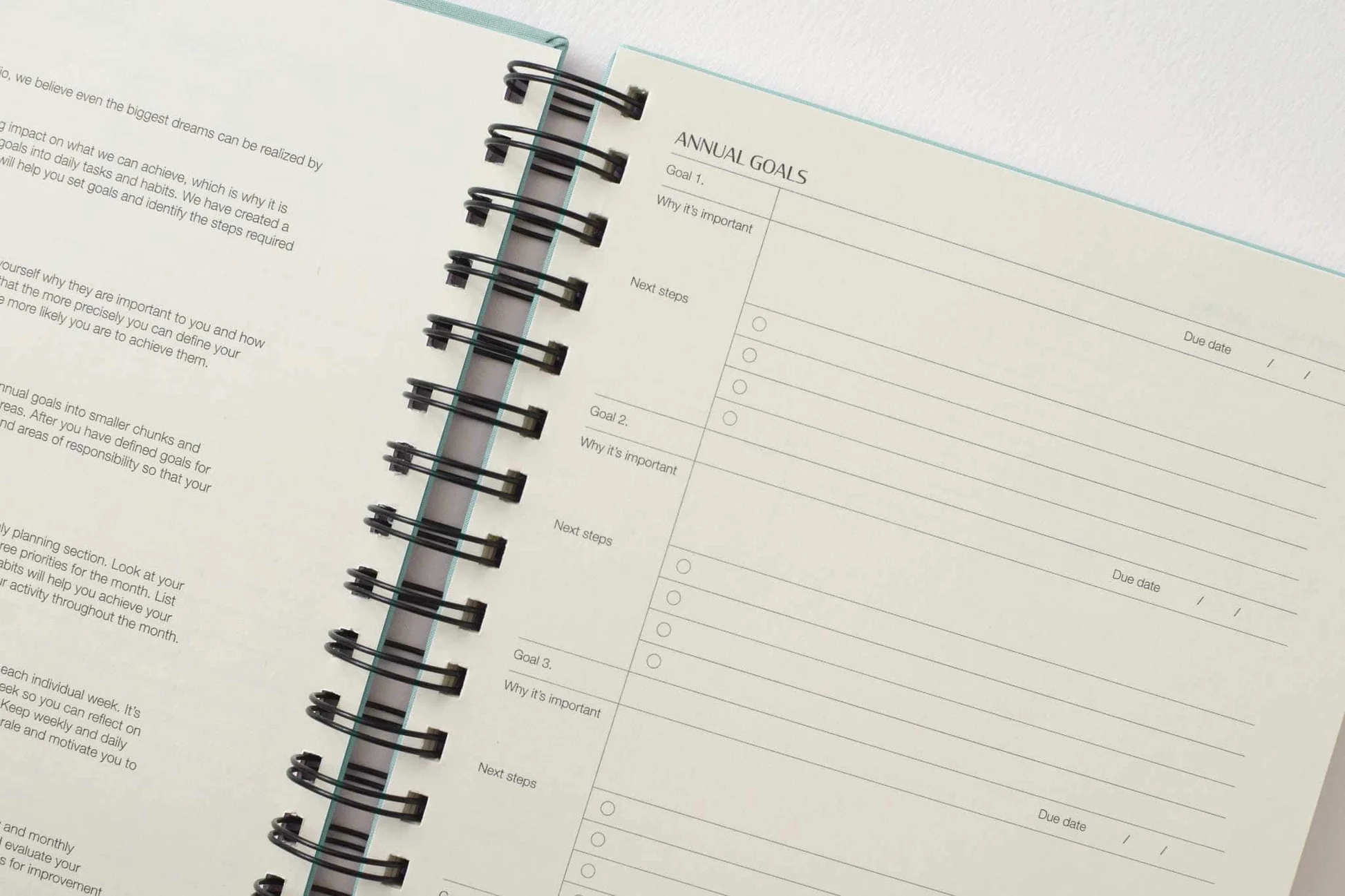 Soft editorial layout showing a weekly reflection log with calm teal highlights and mood pattern chart